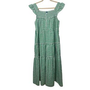 Old Navy L Green White Gingham Tiered Maxi Dress Cottagecore Farmcore Boho